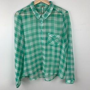 Free People Boxy Gingham Shirt Sheer Button Down.